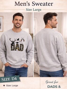 Gray 'DAD' EMBROIDERED Graphic Crewneck Sweater LARGE